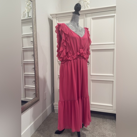 💗 Black Tape Hot Pink Ruffle Midi Plus Size Dress - NWOT! - Picture 2 of 15